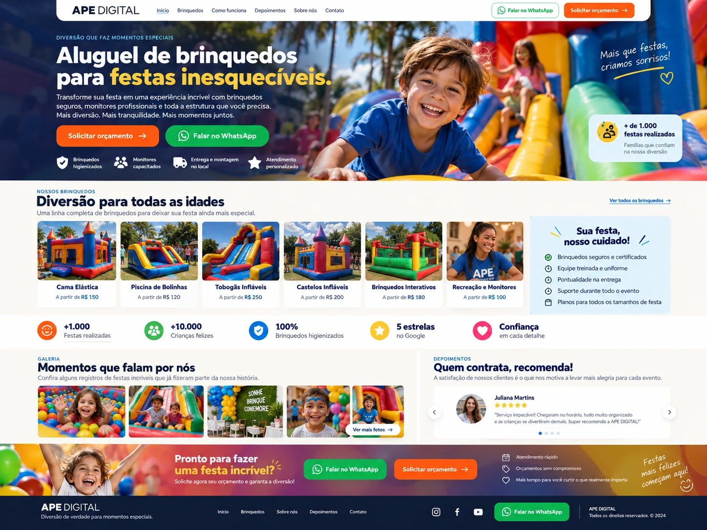 Conceito demonstrativo de site para aluguel de brinquedos