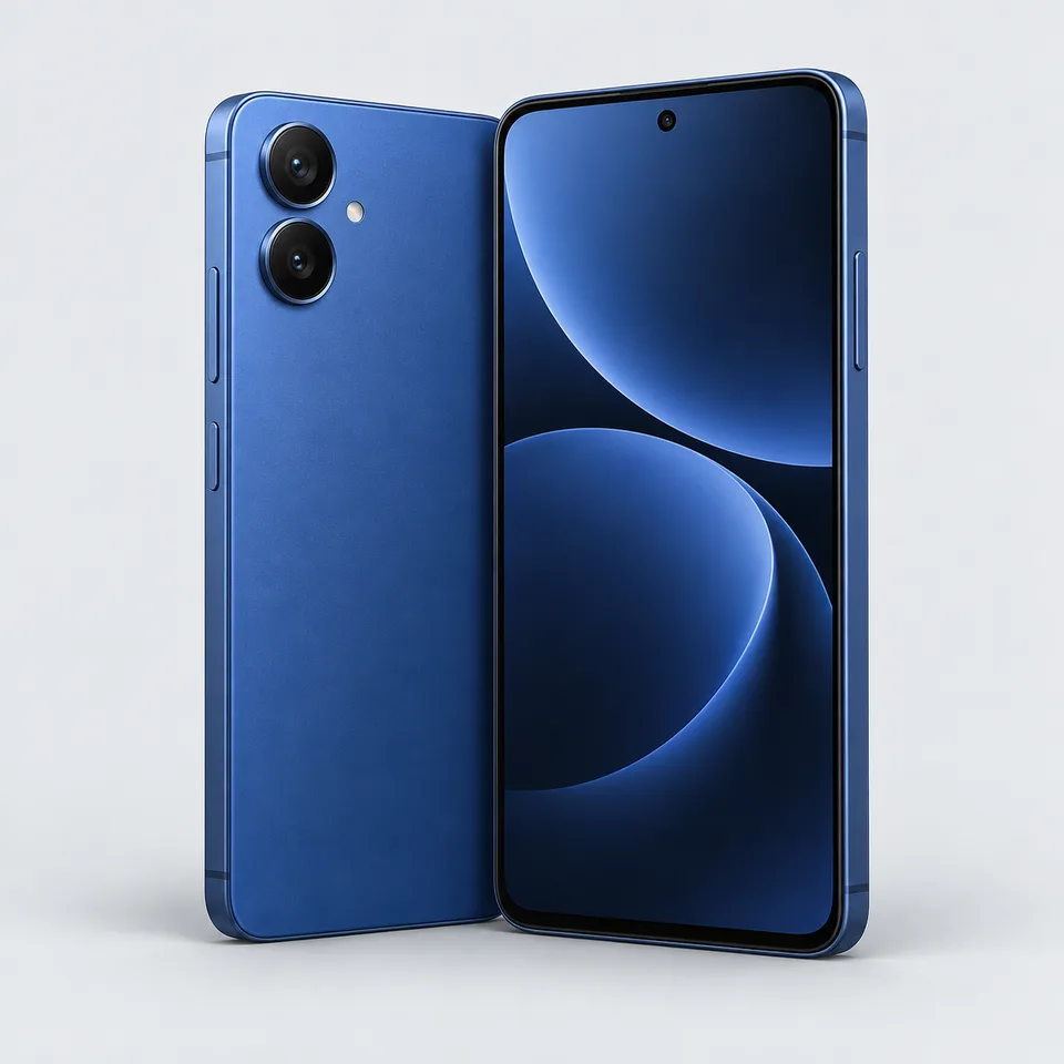 Smartphone azul genérico para demonstração da categoria Android