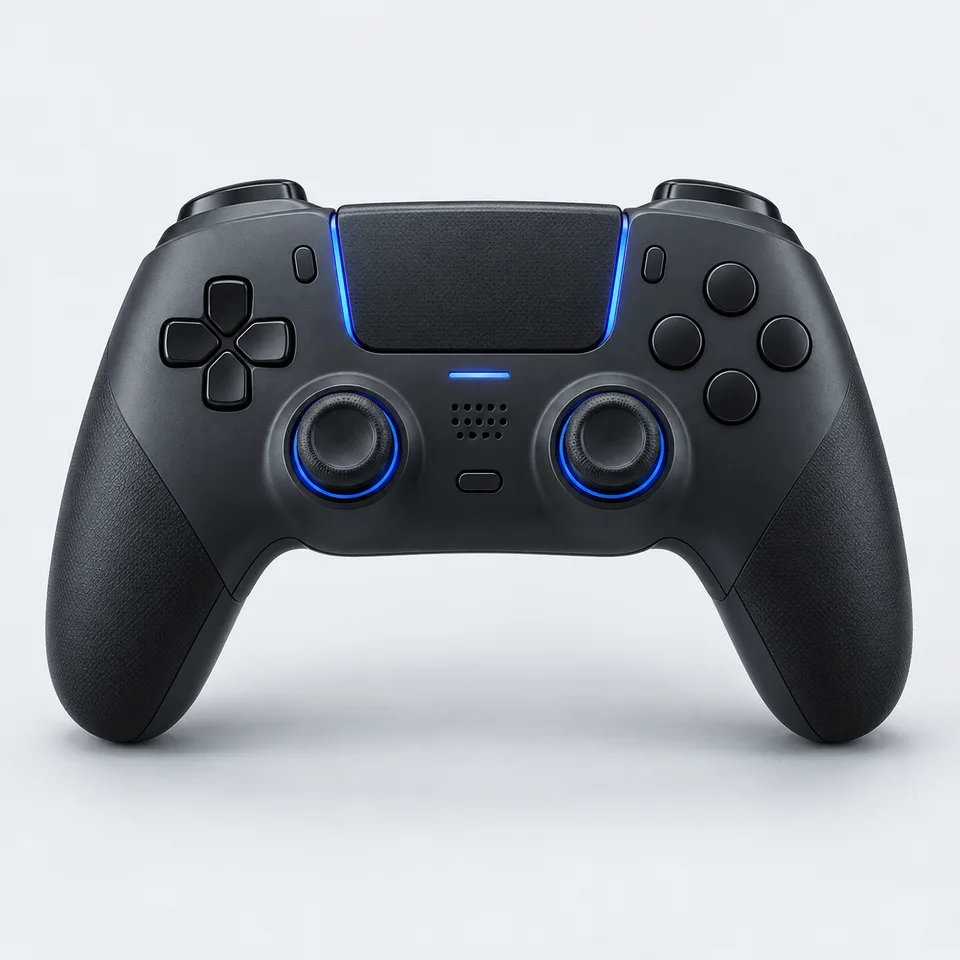 Controle de videogame genérico em grafite e azul